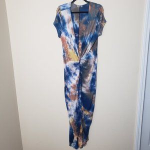C
QUUM Tie Dye Plus Size Wrap Blue Maxi Dress